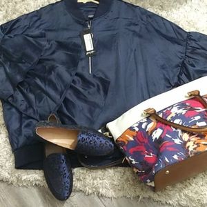 Satin Navy Blue Bomber Jacket by NastyGal